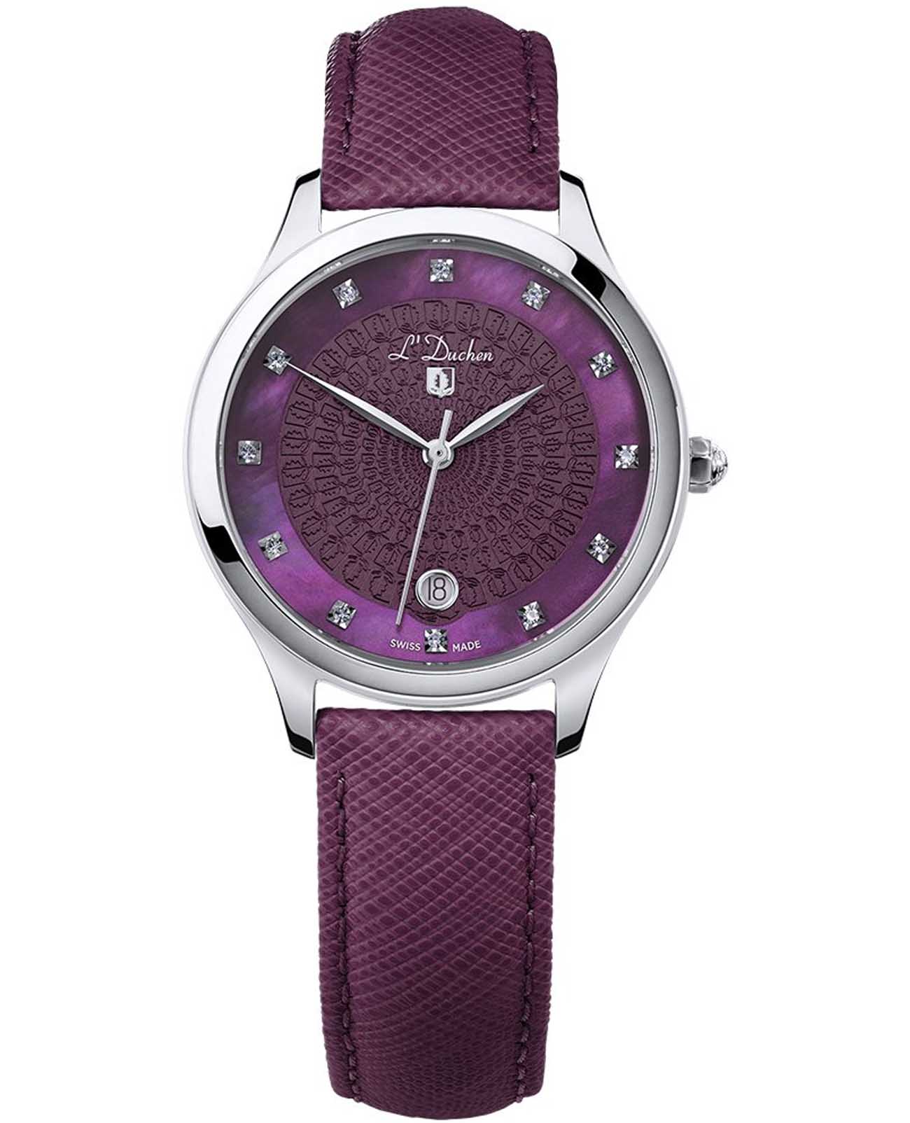 L'Duchen L'Duchen Grace D 791.19.30  D 791.19.30 кварцевые женские часы фиолетовый циферблат, браслет кожаный — вид спереди